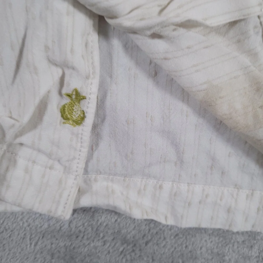 Tommy Bahama Shirt Mens Large White Beige Floral Hawaiian‎ Button Up Embroidered
